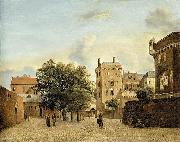Jan van der Heyden View of a Small Town Square painting